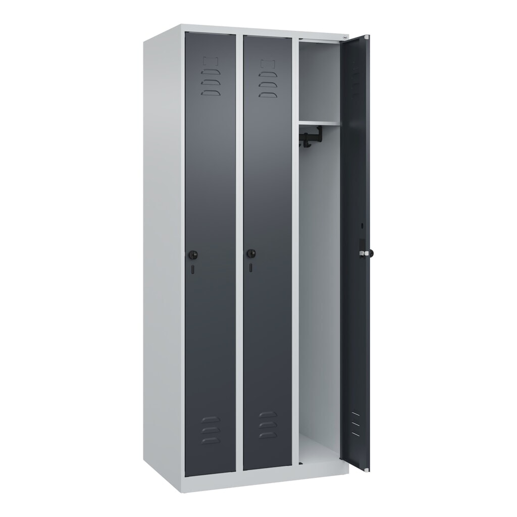 Produktabbildung Nr. 1: C+P Spind Classic PLUS, 3 Abteile, HxBxT 1.850 x 750 x 500 mm, lichtgrau, anthrazitgrau, für Vorhängeschloss, ohne Mitteltrennwand