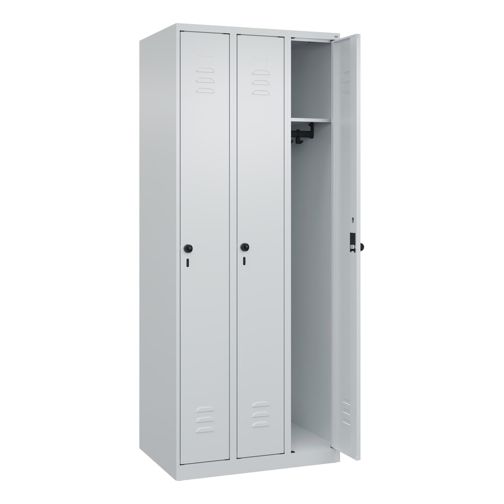 Produktabbildung: C+P Spind Classic PLUS, 3 Abteile, HxBxT 1.850 x 750 x 500 mm, lichtgrau, lichtgrau, für Vorhängeschloss, ohne Mitteltrennwand