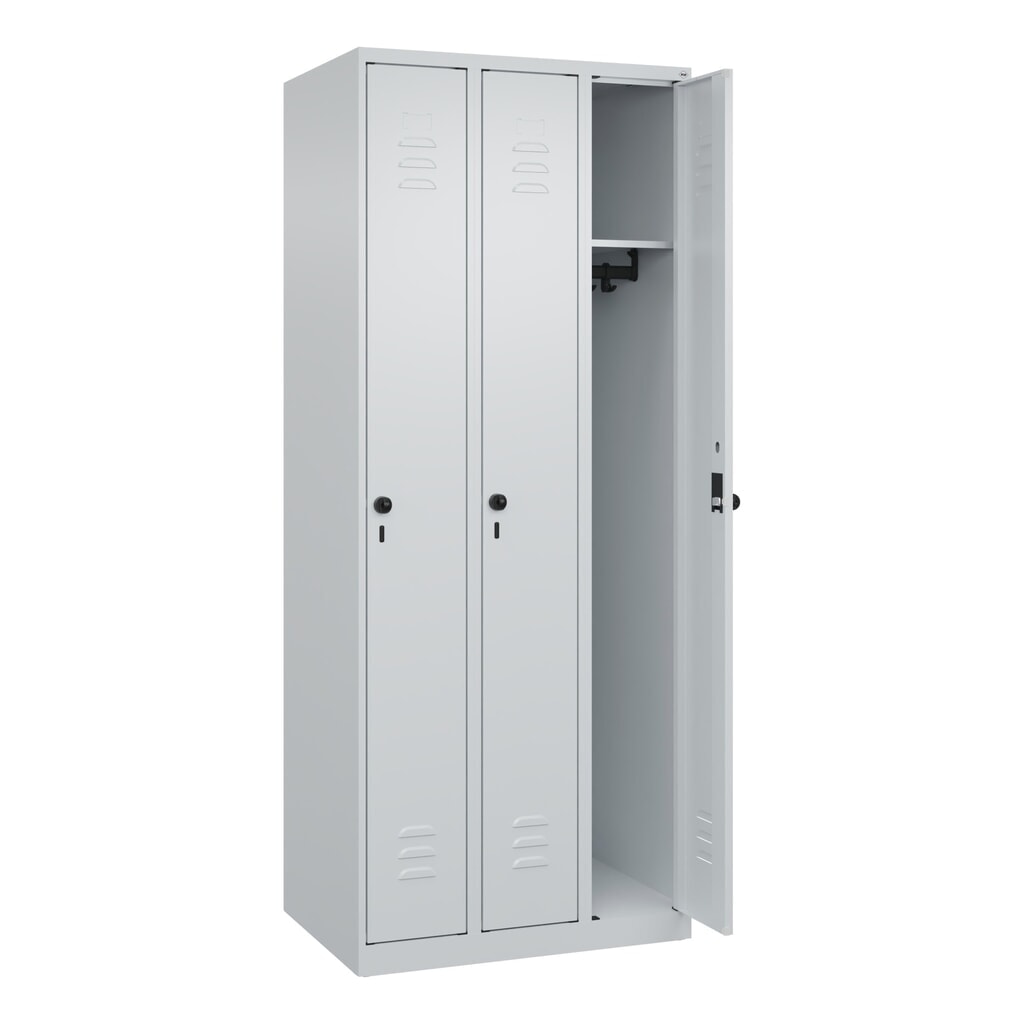 Produktabbildung Nr. 1: C+P Spind Classic PLUS, 3 Abteile, HxBxT 1.850 x 750 x 500 mm, lichtgrau, lichtgrau, für Vorhängeschloss, ohne Mitteltrennwand