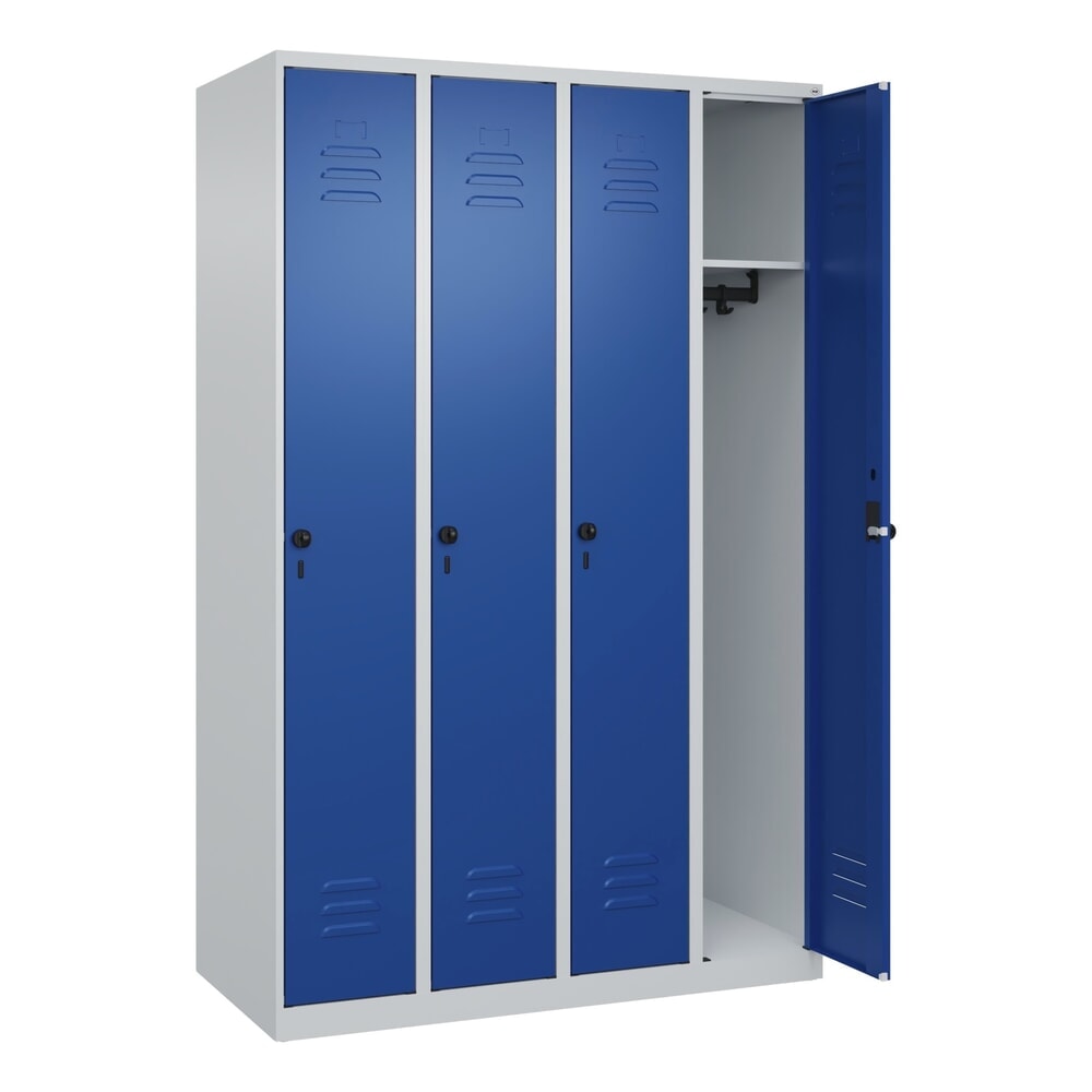 Produktabbildung: C+P Spind Classic PLUS, 4 Abteile, HxBxT 1.850 x 1.200 x 500 mm, lichtgrau, enzianblau, für Vorhängeschloss, ohne Mitteltrennwand