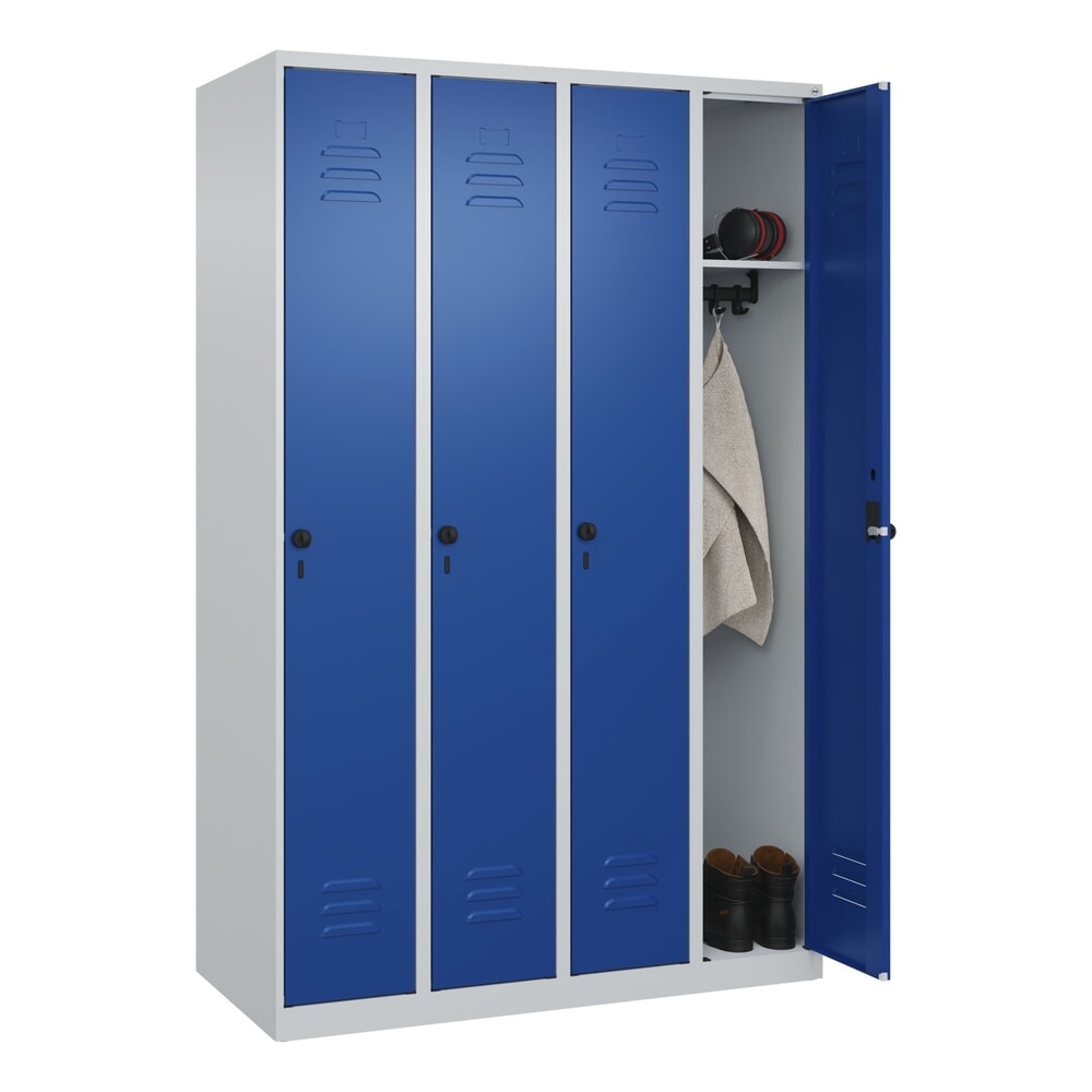 Produktabbildung Nr. 10: C+P Spind Classic PLUS, 4 Abteile, HxBxT 1.850 x 1.200 x 500 mm, lichtgrau, enzianblau, für Vorhängeschloss, ohne Mitteltrennwand