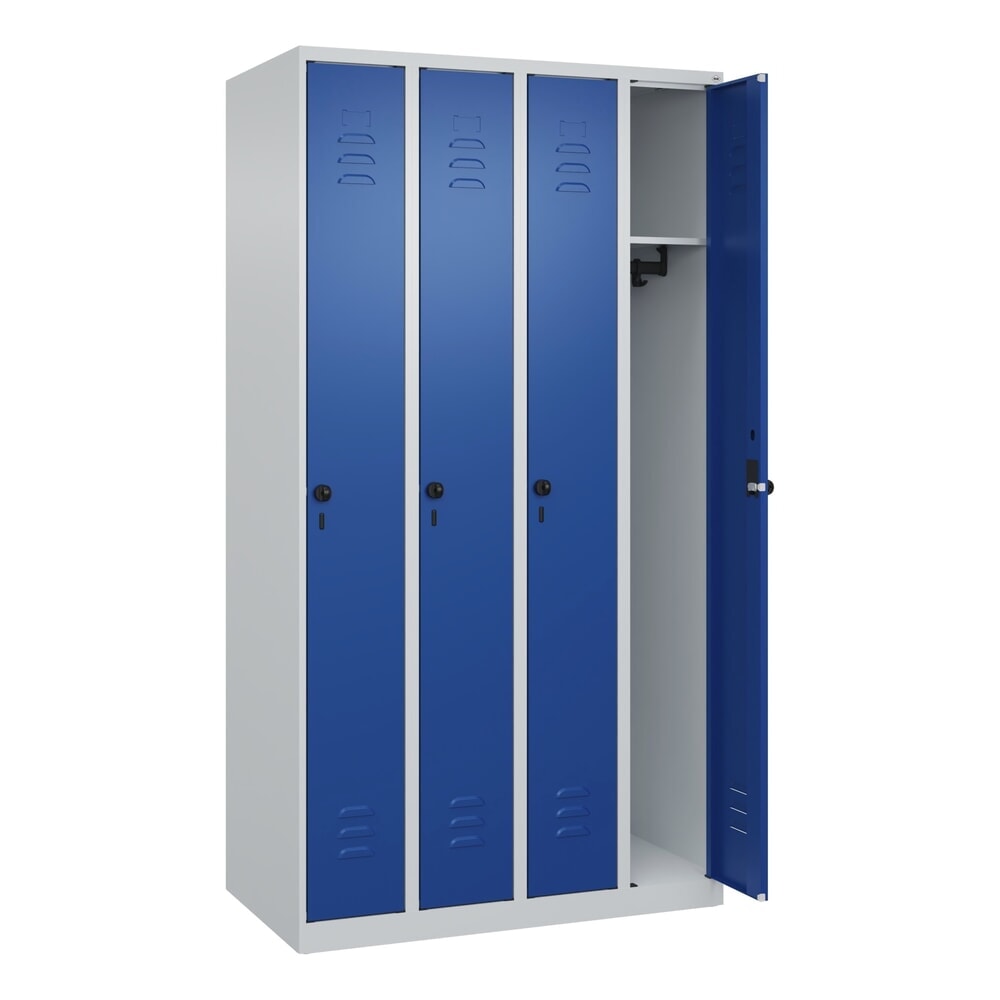 Produktabbildung Nr. 1: C+P Spind Classic PLUS, 4 Abteile, HxBxT 1.850 x 1.000 x 500 mm, lichtgrau, enzianblau, für Vorhängeschloss, ohne Mitteltrennwand