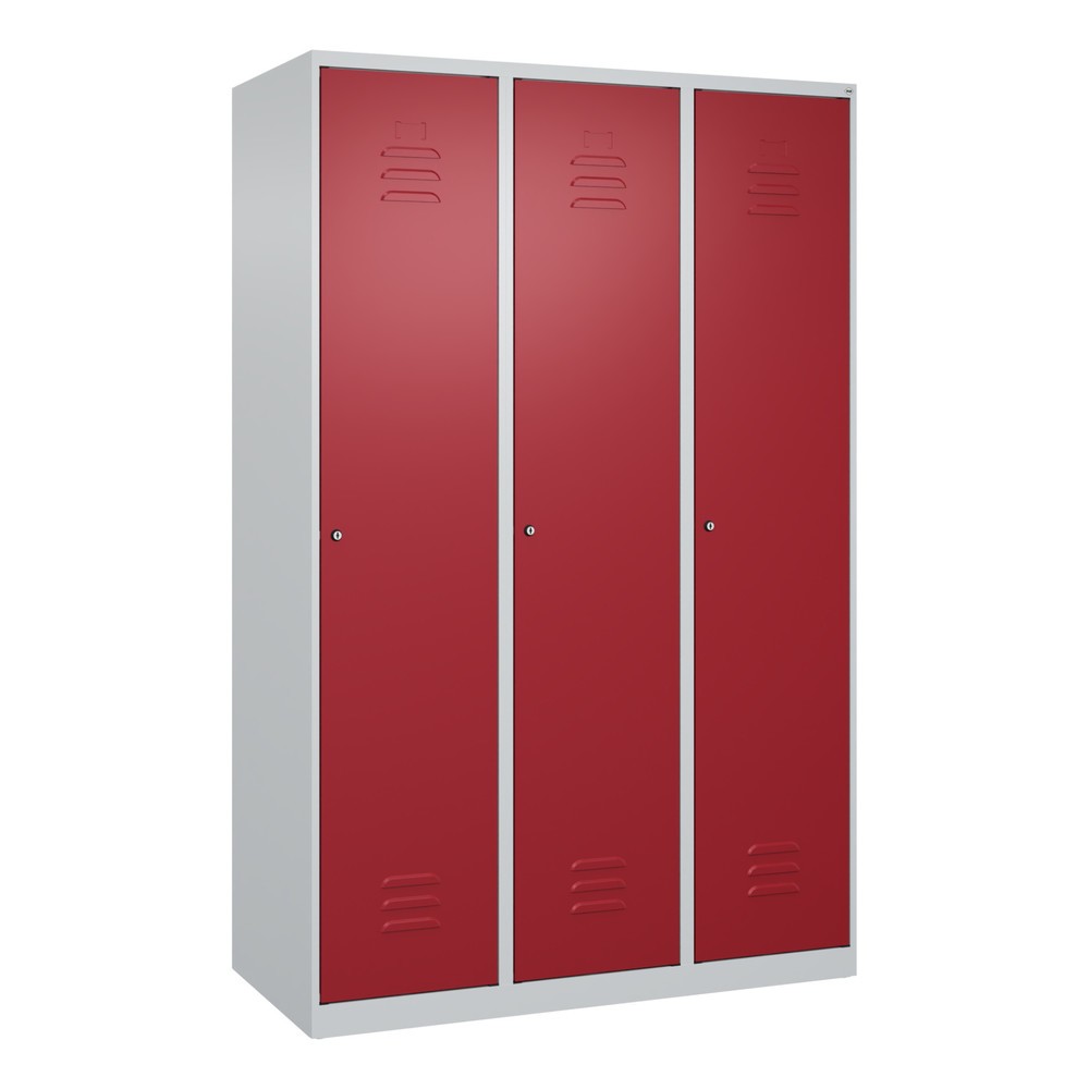 Produktabbildung: C+P Spind Classic PLUS, 3 Abteile, HxBxT 1.850 x 1.200 x 500 mm, lichtgrau, rubinrot, Zylinderschloss, mit Mitteltrennwand