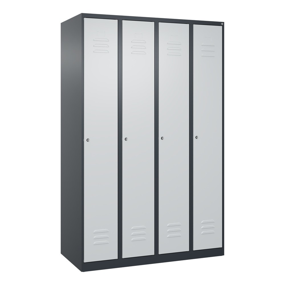 Produktabbildung: C+P Spind Classic PLUS, 4 Abteile, HxBxT 1.850 x 1.200 x 500 mm, anthrazitgrau, lichtgrau, Zylinderschloss, mit Mitteltrennwand