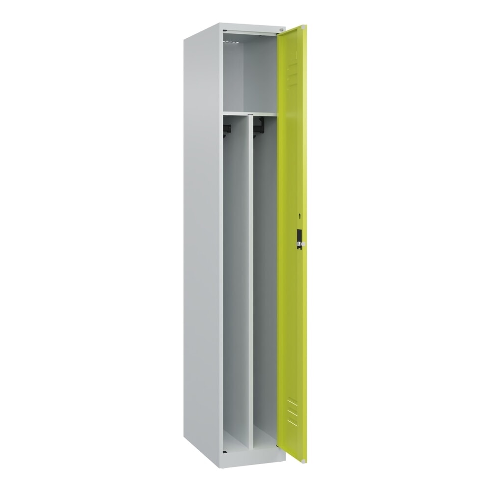 Produktabbildung: C+P Spind Classic PLUS, 1 Abteil, HxBxT 1.850 x 300 x 500 mm, lichtgrau, clowngrün, Zylinderschloss, mit Mitteltrennwand