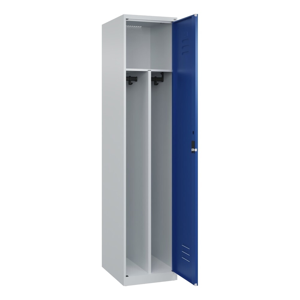 Produktabbildung: C+P Spind Classic PLUS, 1 Abteil, HxBxT 1.850 x 400 x 500 mm, lichtgrau, enzianblau, Zylinderschloss, mit Mitteltrennwand