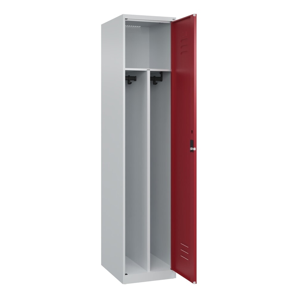 Produktabbildung: C+P Spind Classic PLUS, 1 Abteil, HxBxT 1.850 x 400 x 500 mm, lichtgrau, rubinrot, Zylinderschloss, mit Mitteltrennwand