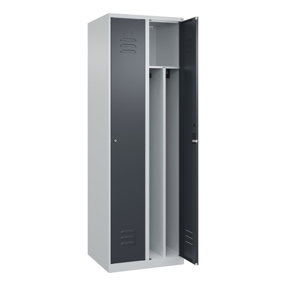 Produktabbildung: C+P Spind Classic PLUS, 2 Abteile, HxBxT 1.850 x 600 x 500 mm, lichtgrau, anthrazitgrau, Zylinderschloss, mit Mitteltrennwand