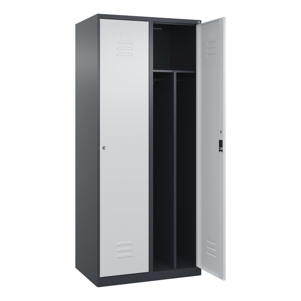 Produktabbildung: C+P Spind Classic PLUS, 2 Abteile, HxBxT 1.850 x 800 x 500 mm, anthrazitgrau, lichtgrau, Zylinderschloss, mit Mitteltrennwand