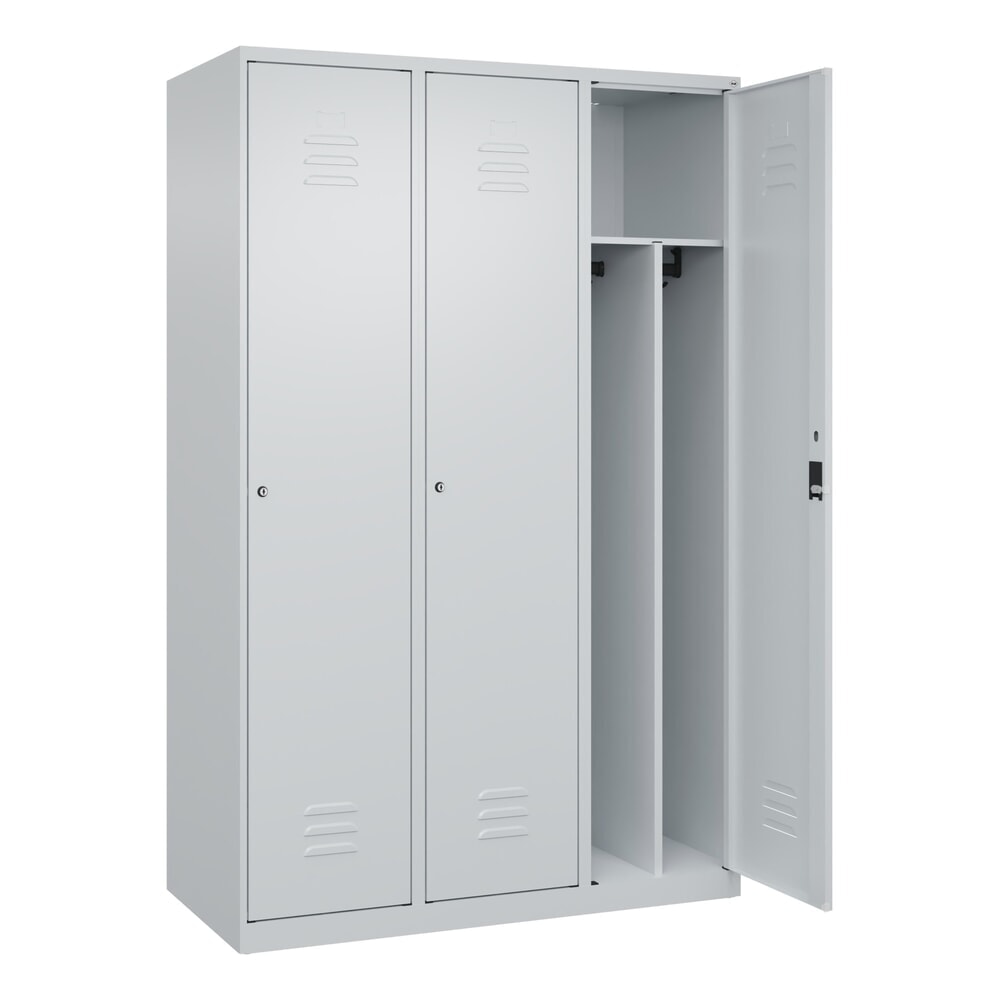 Produktabbildung Nr. 1: C+P Spind Classic PLUS, 3 Abteile, HxBxT 1.850 x 1.200 x 500 mm, lichtgrau, lichtgrau, Zylinderschloss, mit Mitteltrennwand