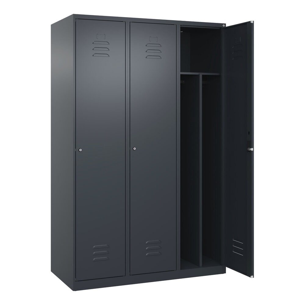 Produktabbildung: C+P Spind Classic PLUS, 3 Abteile, HxBxT 1.850 x 1.200 x 500 mm, anthrazitgrau, anthrazitgrau, Zylinderschloss, mit Mitteltrennwand