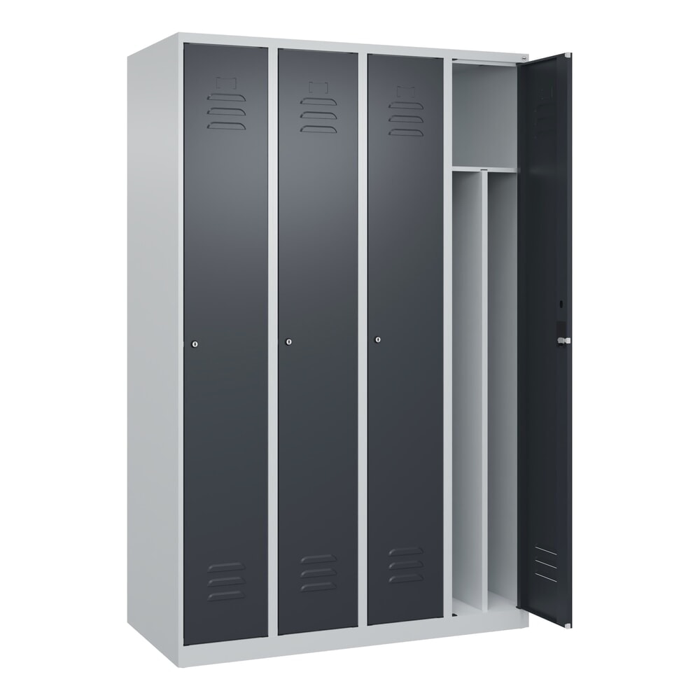 Produktabbildung: C+P Spind Classic PLUS, 4 Abteile, HxBxT 1.850 x 1.200 x 500 mm, lichtgrau, anthrazitgrau, Zylinderschloss, mit Mitteltrennwand
