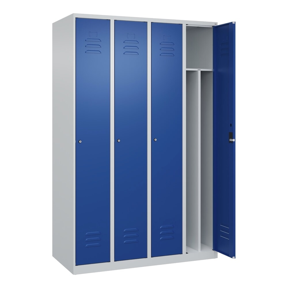 Produktabbildung: C+P Spind Classic PLUS, 4 Abteile, HxBxT 1.850 x 1.200 x 500 mm, lichtgrau, enzianblau, Zylinderschloss, mit Mitteltrennwand
