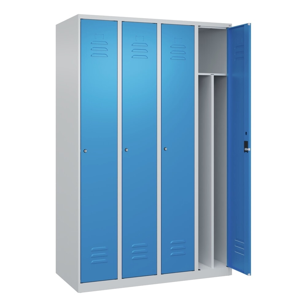 Produktabbildung: C+P Spind Classic PLUS, 4 Abteile, HxBxT 1.850 x 1.200 x 500 mm, lichtgrau, lichtblau, Zylinderschloss, mit Mitteltrennwand