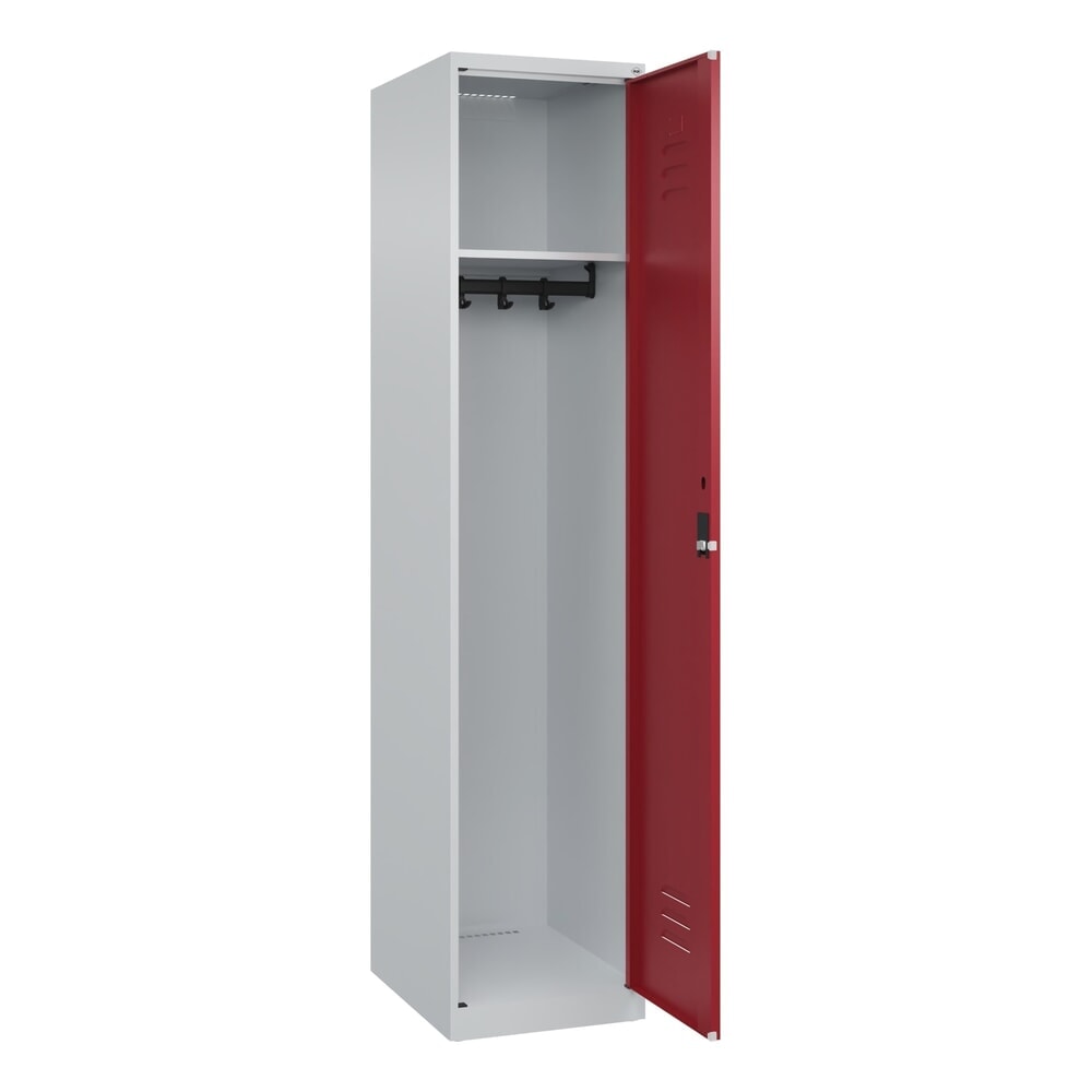 C+P Spind Classic PLUS, 1 Abteil, HxBxT 1.850 x 400 x 500 mm, lichtgrau, rubinrot, Zylinderschloss, ohne Mitteltrennwand Produktabbildung Nr. 1: C+P Spind Classic PLUS, 1 Abteil, HxBxT 1.850 x 400 x 500 mm, lichtgrau, rubinrot, Zylinderschloss, ohne Mitteltrennwand