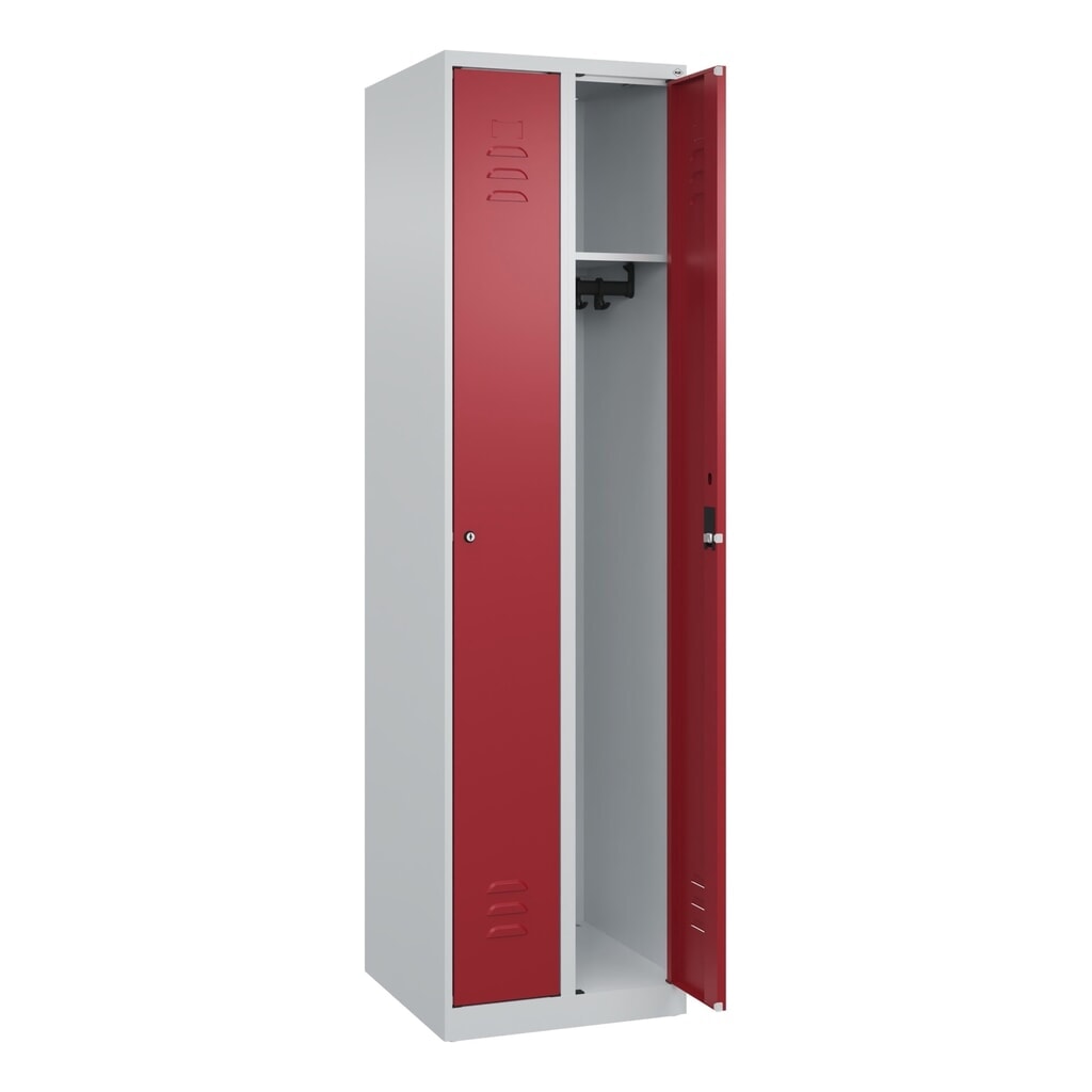 C+P Spind Classic PLUS, 2 Abteile, HxBxT 1.850 x 500 x 500 mm, lichtgrau, rubinrot, Zylinderschloss, ohne Mitteltrennwand Produktabbildung Nr. 1: C+P Spind Classic PLUS, 2 Abteile, HxBxT 1.850 x 500 x 500 mm, lichtgrau, rubinrot, Zylinderschloss, ohne Mitteltrennwand