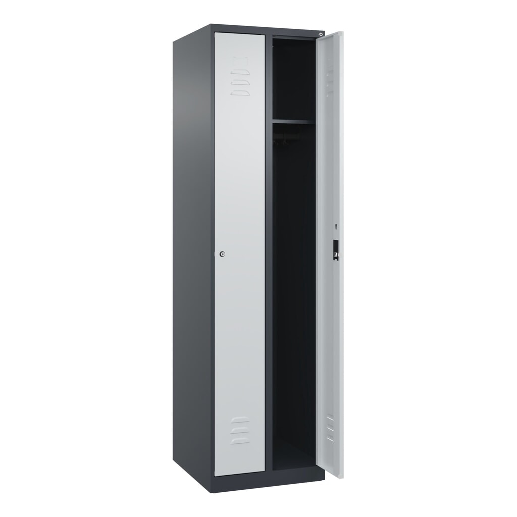 Produktabbildung Nr. 1: C+P Spind Classic PLUS, 2 Abteile, HxBxT 1.850 x 500 x 500 mm, anthrazitgrau, lichtgrau, Zylinderschloss, ohne Mitteltrennwand