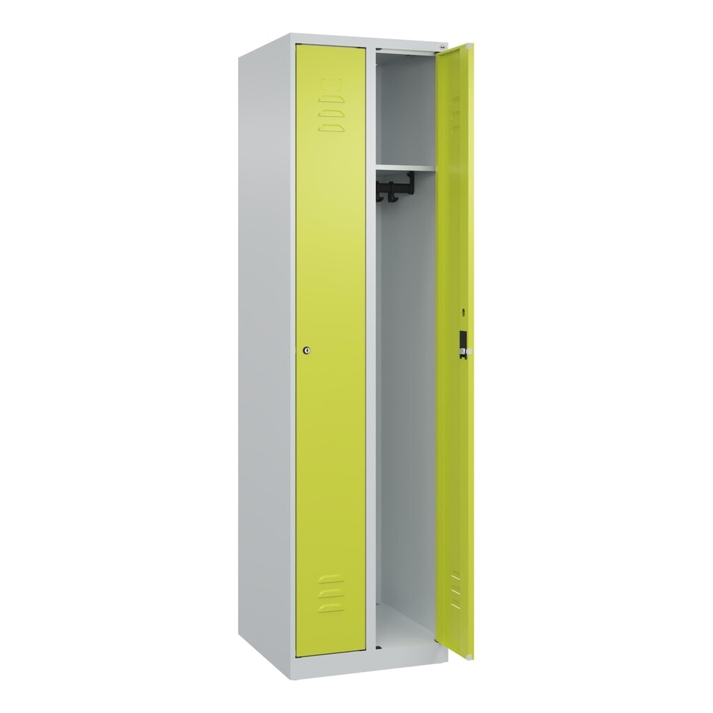 Produktabbildung Nr. 1: C+P Spind Classic PLUS, 2 Abteile, HxBxT 1.850 x 500 x 500 mm, lichtgrau, clowngrün, Zylinderschloss, ohne Mitteltrennwand