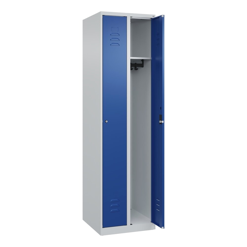 Produktabbildung: C+P Spind Classic PLUS, 2 Abteile, HxBxT 1.850 x 500 x 500 mm, lichtgrau, enzianblau, Zylinderschloss, ohne Mitteltrennwand