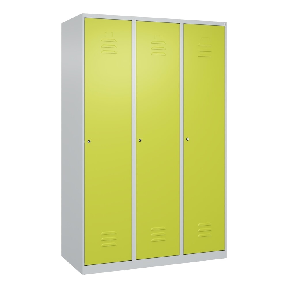 Produktabbildung Nr. 9: C+P Spind Classic PLUS, 3 Abteile, HxBxT 1.850 x 1.200 x 500 mm, lichtgrau, clowngrün, Zylinderschloss, ohne Mitteltrennwand