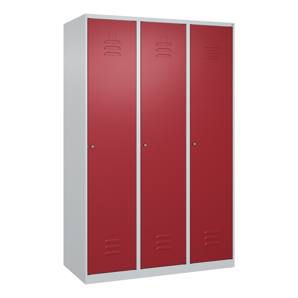 Produktabbildung Nr. 9: C+P Spind Classic PLUS, 3 Abteile, HxBxT 1.850 x 1.200 x 500 mm, lichtgrau, rubinrot, Zylinderschloss, ohne Mitteltrennwand
