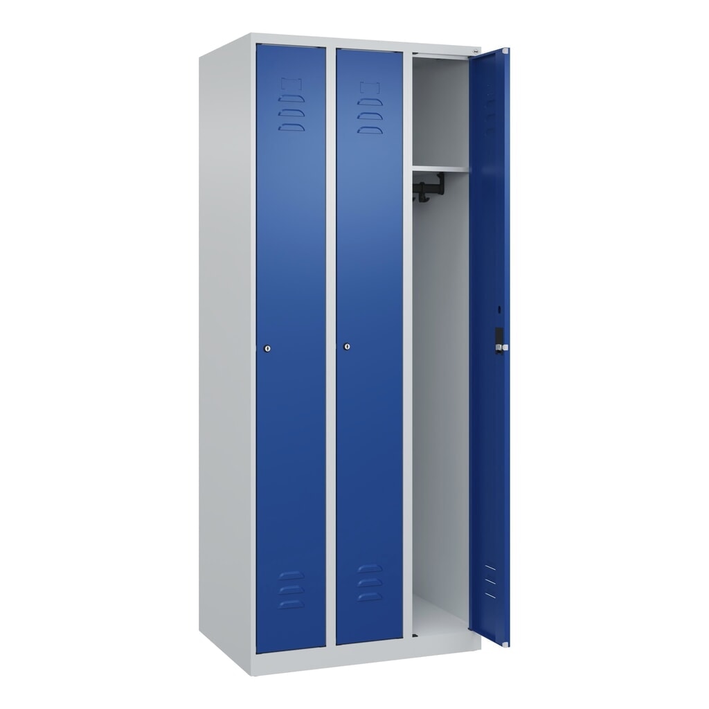 C+P Spind Classic PLUS, 3 Abteile, HxBxT 1.850 x 750 x 500 mm, lichtgrau, enzianblau, Zylinderschloss, ohne Mitteltrennwand Produktabbildung Nr. 1: C+P Spind Classic PLUS, 3 Abteile, HxBxT 1.850 x 750 x 500 mm, lichtgrau, enzianblau, Zylinderschloss, ohne Mitteltrennwand