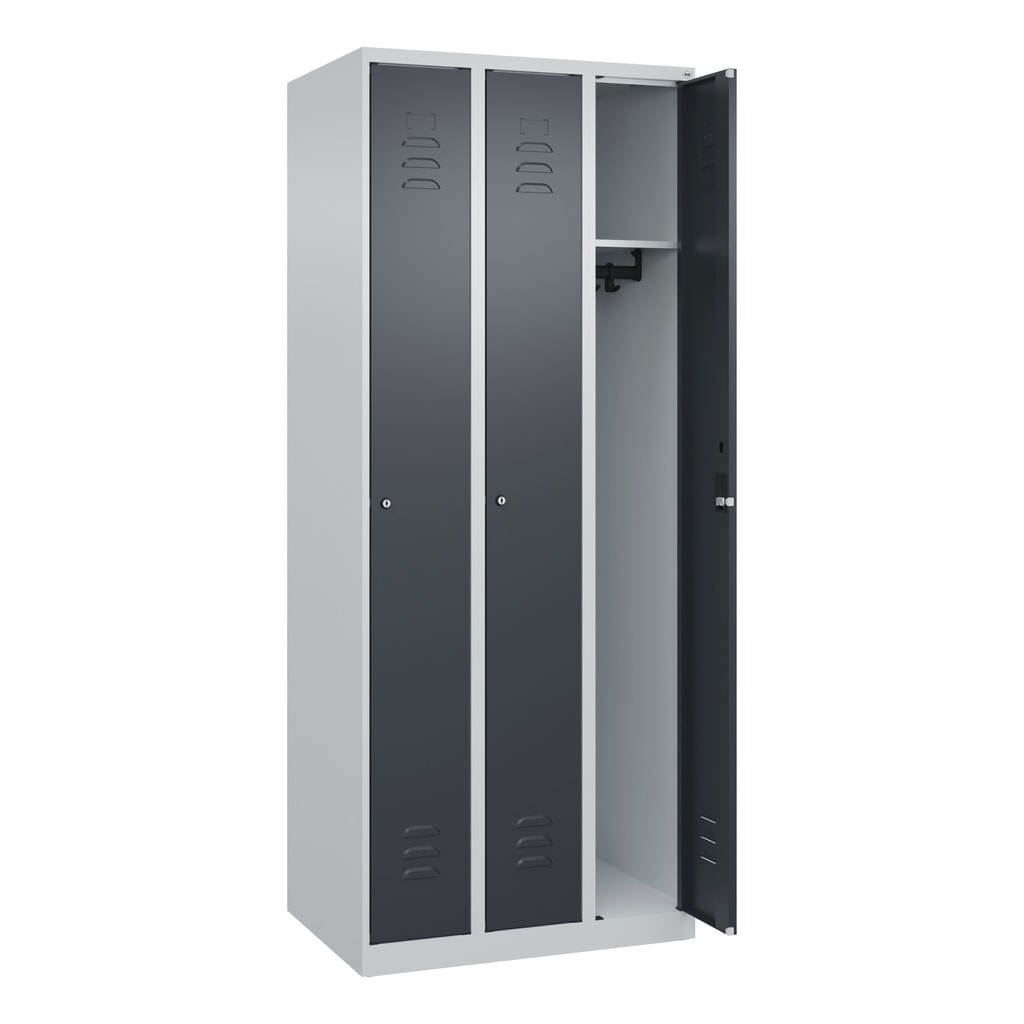 Produktabbildung Nr. 1: C+P Spind Classic PLUS, 3 Abteile, HxBxT 1.850 x 750 x 500 mm, lichtgrau, anthrazitgrau, Zylinderschloss, ohne Mitteltrennwand