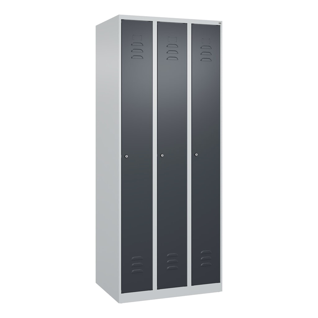 Produktabbildung Nr. 9: C+P Spind Classic PLUS, 3 Abteile, HxBxT 1.850 x 750 x 500 mm, lichtgrau, anthrazitgrau, Zylinderschloss, ohne Mitteltrennwand