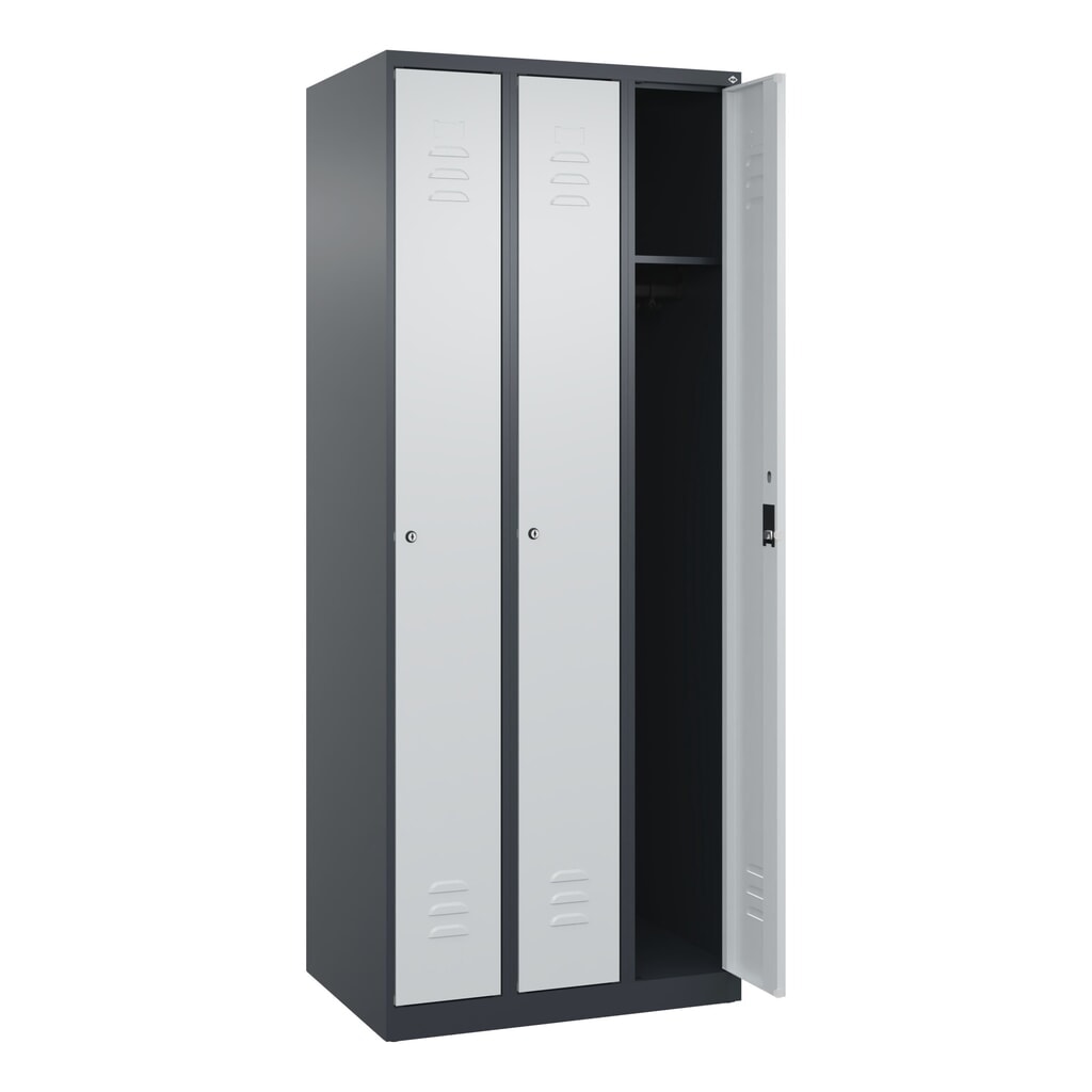 C+P Spind Classic PLUS, 3 Abteile, HxBxT 1.850 x 750 x 500 mm, anthrazitgrau, lichtgrau, Zylinderschloss, ohne Mitteltrennwand Produktabbildung Nr. 1: C+P Spind Classic PLUS, 3 Abteile, HxBxT 1.850 x 750 x 500 mm, anthrazitgrau, lichtgrau, Zylinderschloss, ohne Mitteltrennwand