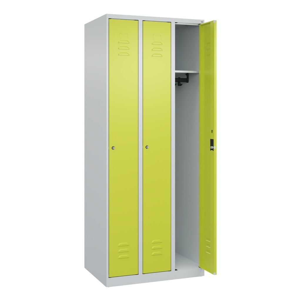 Produktabbildung Nr. 1: C+P Spind Classic PLUS, 3 Abteile, HxBxT 1.850 x 750 x 500 mm, lichtgrau, clowngrün, Zylinderschloss, ohne Mitteltrennwand