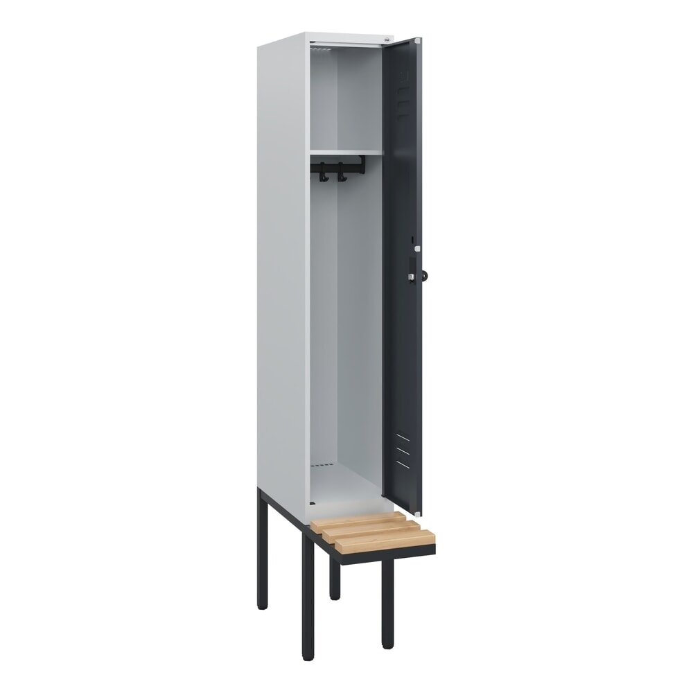 C+P Spind Classic PLUS, 1 Abteil, HxBxT 1.950 x 300 x 815 mm, für Vorhängeschloss, auskragende Bank aus Buche, lichtgrau, anthrazitgrau Produktabbildung Nr. 1: C+P Spind Classic PLUS, 1 Abteil, HxBxT 1.950 x 300 x 815 mm, für Vorhängeschloss, auskragende Bank aus Buche, lichtgrau, anthrazitgrau