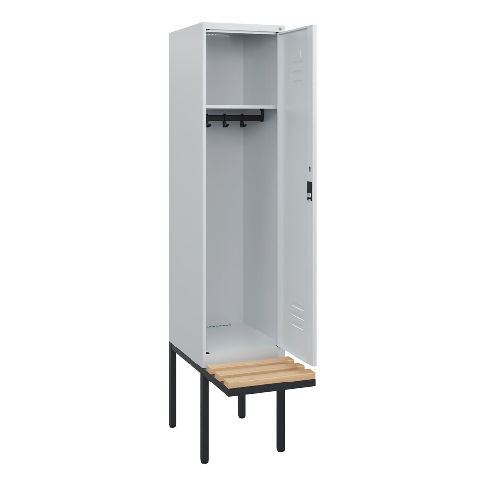 C+P Spind Classic PLUS, 1 Abteil, HxBxT 1.950 x 400 x 815 mm, für Vorhängeschloss, auskragende Bank aus Buche, lichtgrau, lichtgrau Produktabbildung Nr. 1: C+P Spind Classic PLUS, 1 Abteil, HxBxT 1.950 x 400 x 815 mm, für Vorhängeschloss, auskragende Bank aus Buche, lichtgrau, lichtgrau