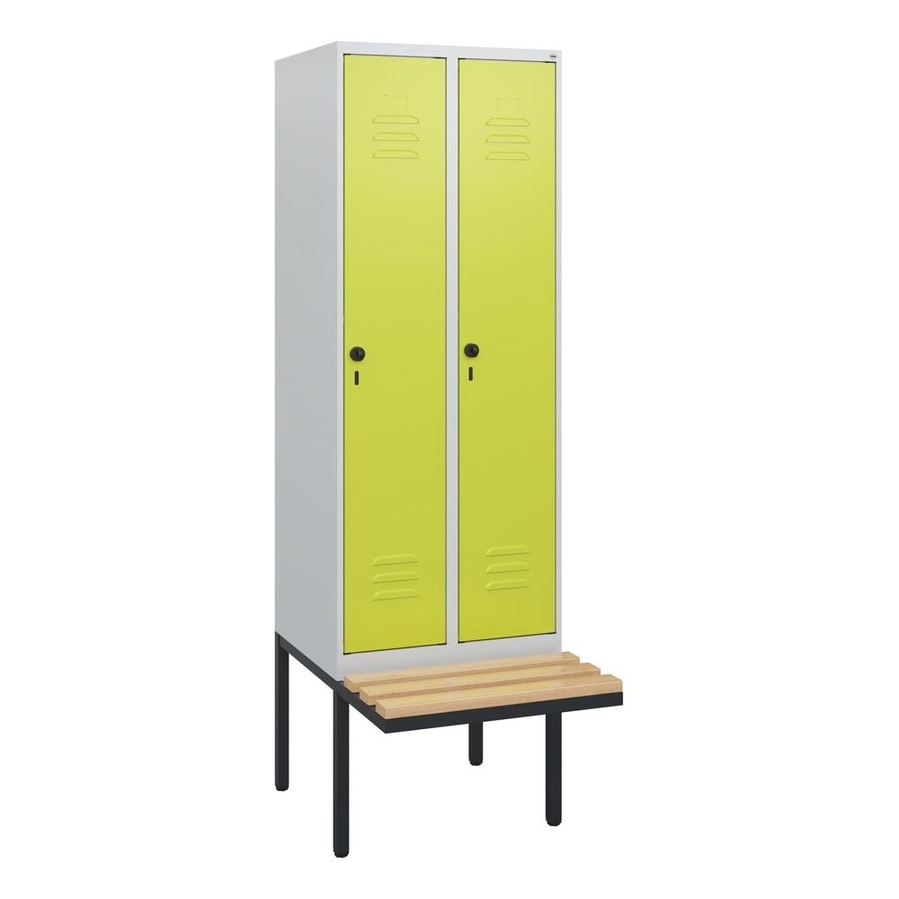 C+P Spind Classic PLUS, 2 Abteile, HxBxT 1.950 x 600 x 815 mm, für Vorhängeschloss, auskragende Bank aus Buche, lichtgrau, clowngrün Produktabbildung Nr. 9: C+P Spind Classic PLUS, 2 Abteile, HxBxT 1.950 x 600 x 815 mm, für Vorhängeschloss, auskragende Bank aus Buche, lichtgrau, clowngrün