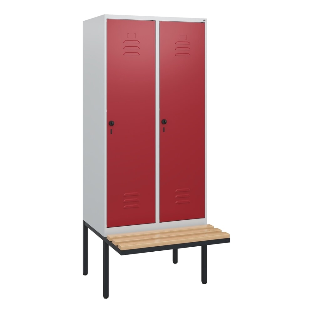 Produktabbildung Nr. 9: C+P Spind Classic PLUS, 2 Abteile, HxBxT 1.950 x 800 x 815 mm, für Vorhängeschloss, auskragende Bank aus Buche, lichtgrau, rubinrot