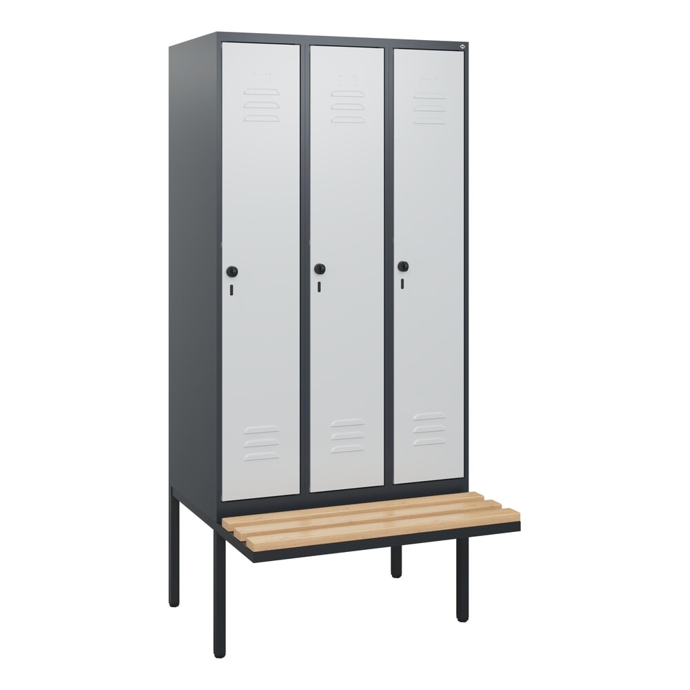 Produktabbildung Nr. 9: C+P Spind Classic PLUS, 3 Abteile, HxBxT 1.950 x 900 x 815 mm, für Vorhängeschloss, auskragende Bank aus Buche, anthrazitgrau, lichtgrau