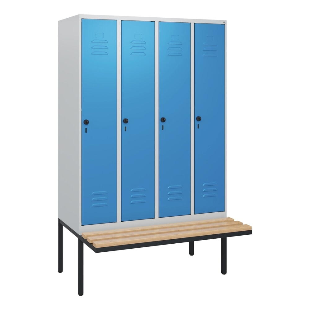 Produktabbildung Nr. 9: C+P Spind Classic PLUS, 4 Abteile, HxBxT 1.950 x 1.200 x 815 mm, für Vorhängeschloss, auskragende Bank aus Buche, lichtgrau, lichtblau
