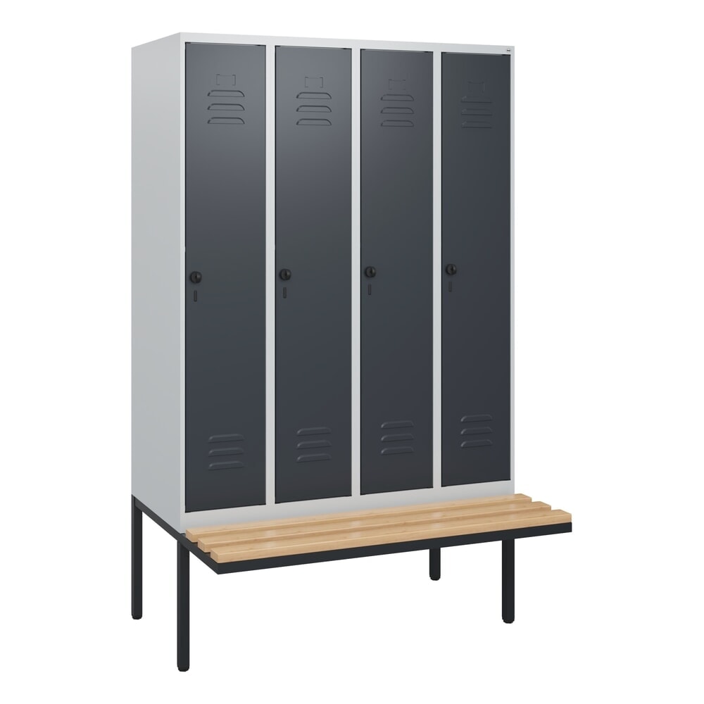 Produktabbildung Nr. 9: C+P Spind Classic PLUS, 4 Abteile, HxBxT 1.950 x 1.200 x 815 mm, für Vorhängeschloss, auskragende Bank aus Buche, lichtgrau, anthrazitgrau
