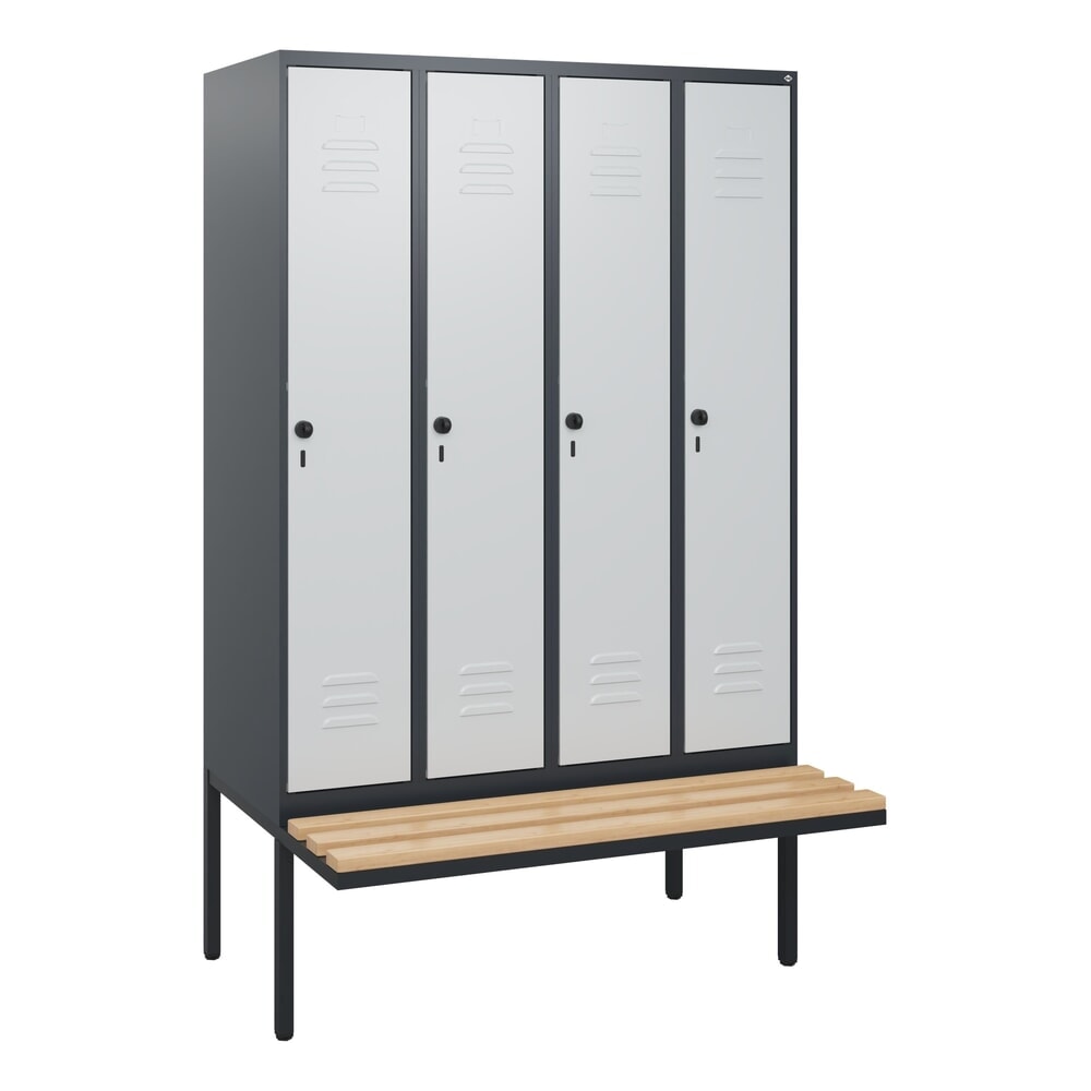 Produktabbildung Nr. 9: C+P Spind Classic PLUS, 4 Abteile, HxBxT 1.950 x 1.200 x 815 mm, für Vorhängeschloss, auskragende Bank aus Buche, anthrazitgrau, lichtgrau