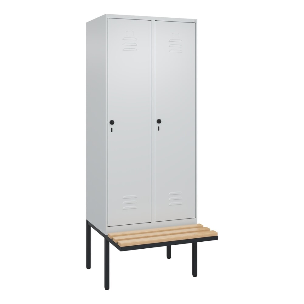 Produktabbildung Nr. 9: C+P Spind Classic PLUS, 2 Abteile, HxBxT 2.120 x 800 x 815 mm, für Vorhängeschloss, auskragende Bank aus Buche, lichtgrau, lichtgrau