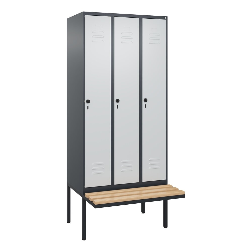 C+P Spind Classic PLUS, 3 Abteile, HxBxT 2.120 x 900 x 815 mm, für Vorhängeschloss, auskragende Bank aus Buche, anthrazitgrau, lichtgrau Produktabbildung Nr. 9: C+P Spind Classic PLUS, 3 Abteile, HxBxT 2.120 x 900 x 815 mm, für Vorhängeschloss, auskragende Bank aus Buche, anthrazitgrau, lichtgrau