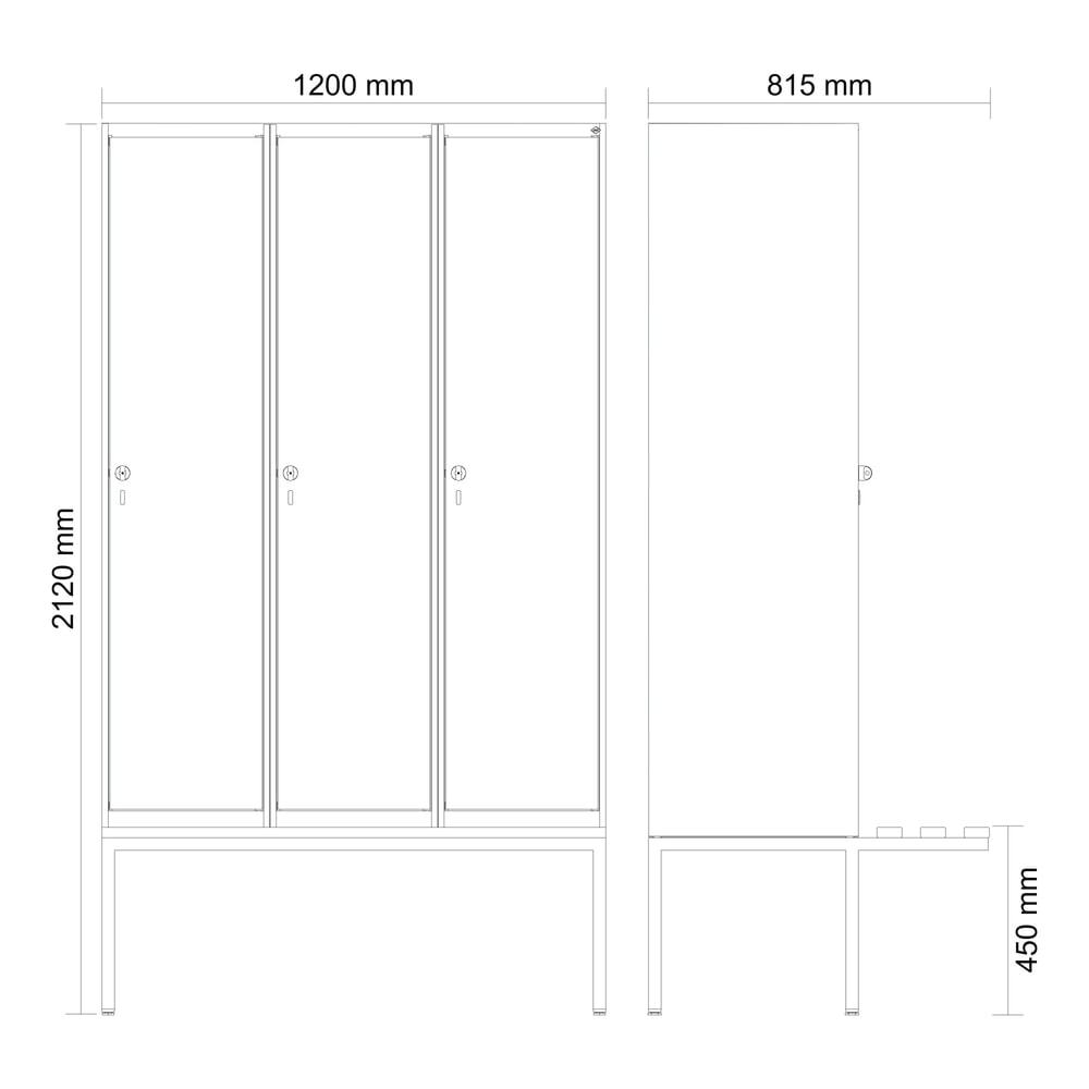 Produktabbildung Nr. 8: C+P Spind Classic PLUS, 3 Abteile, HxBxT 2.120 x 1.200 x 815 mm, für Vorhängeschloss, auskragende Bank aus Buche, lichtgrau, lichtgrau