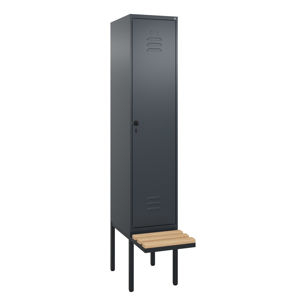 Produktabbildung: C+P Spind Classic PLUS, 1 Abteil, Trennwand, HxBxT 2.120 x 400 x 815 mm, für Vorhängeschloss, auskragende Bank aus Buche, anthrazitgrau, anthrazitgrau