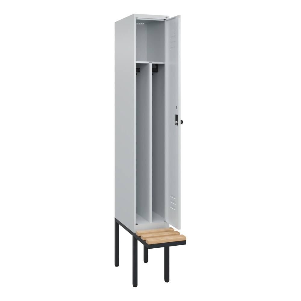 C+P Spind Classic PLUS, 1 Abteil, Trennwand, HxBxT 2.120 x 300 x 815 mm, für Vorhängeschloss, auskragende Bank aus Buche, lichtgrau, lichtgrau Produktabbildung Nr. 1: C+P Spind Classic PLUS, 1 Abteil, Trennwand, HxBxT 2.120 x 300 x 815 mm, für Vorhängeschloss, auskragende Bank aus Buche, lichtgrau, lichtgrau