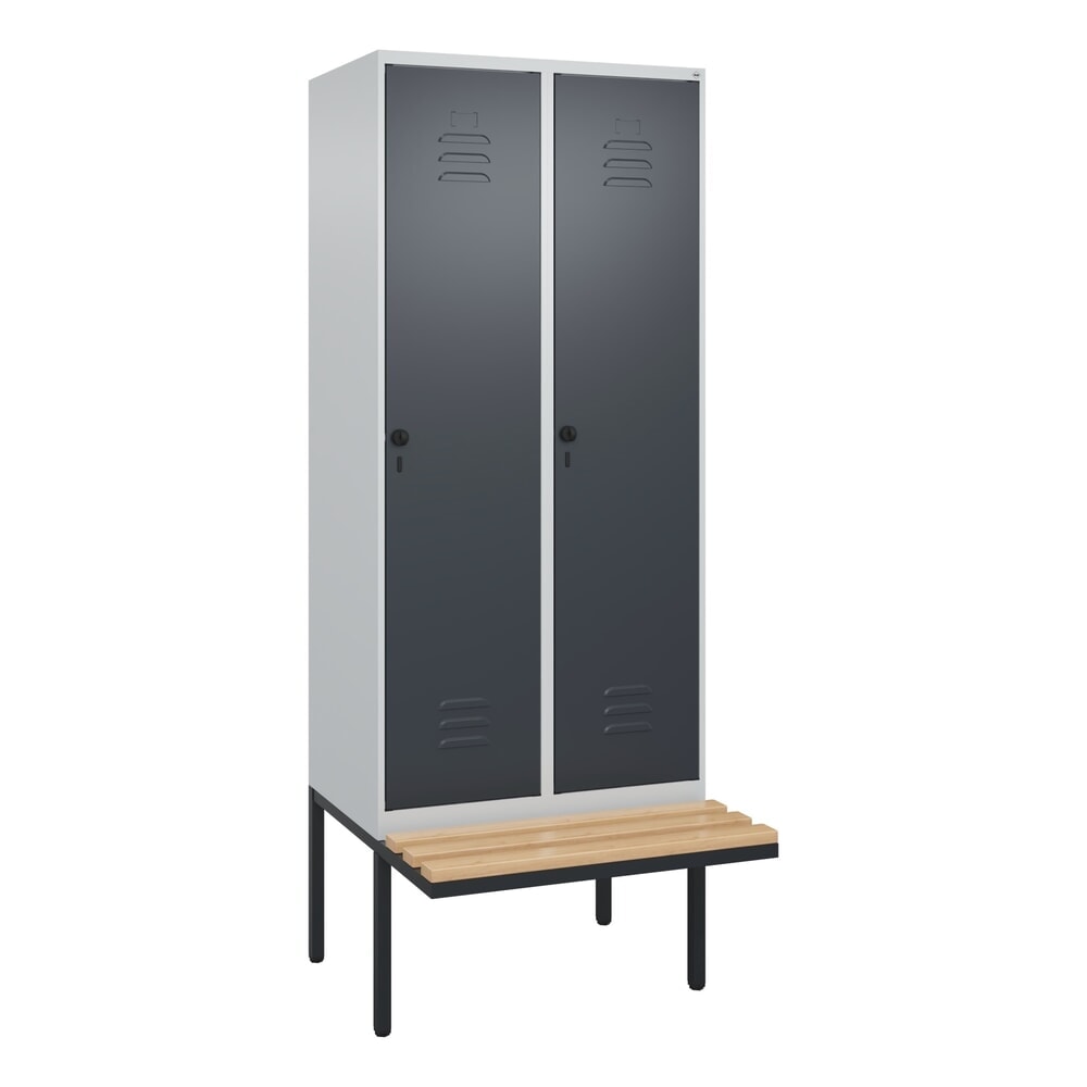 Produktabbildung Nr. 9: C+P Spind Classic PLUS, 2 Abteile, Trennwand, HxBxT 2.120 x 800 x 815 mm, für Vorhängeschloss, auskragende Bank aus Buche, lichtgrau, anthrazitgrau