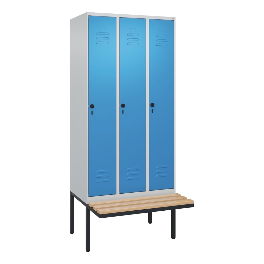 C+P Spind Classic PLUS, 3 Abteile, Trennwand, HxBxT 2.120 x 900 x 815 mm, für Vorhängeschloss, auskragende Bank aus Buche, lichtgrau, lichtblau Produktabbildung Nr. 9: C+P Spind Classic PLUS, 3 Abteile, Trennwand, HxBxT 2.120 x 900 x 815 mm, für Vorhängeschloss, auskragende Bank aus Buche, lichtgrau, lichtblau
