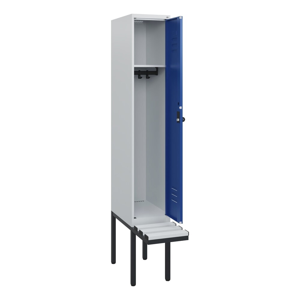 C+P Spind Classic PLUS, 1 Abteil, HxBxT 1.950 x 300 x 815 mm, für Vorhängeschloss, auskragende Bank aus Kunststoff, lichtgrau, enzianblau Produktabbildung Nr. 1: C+P Spind Classic PLUS, 1 Abteil, HxBxT 1.950 x 300 x 815 mm, für Vorhängeschloss, auskragende Bank aus Kunststoff, lichtgrau, enzianblau