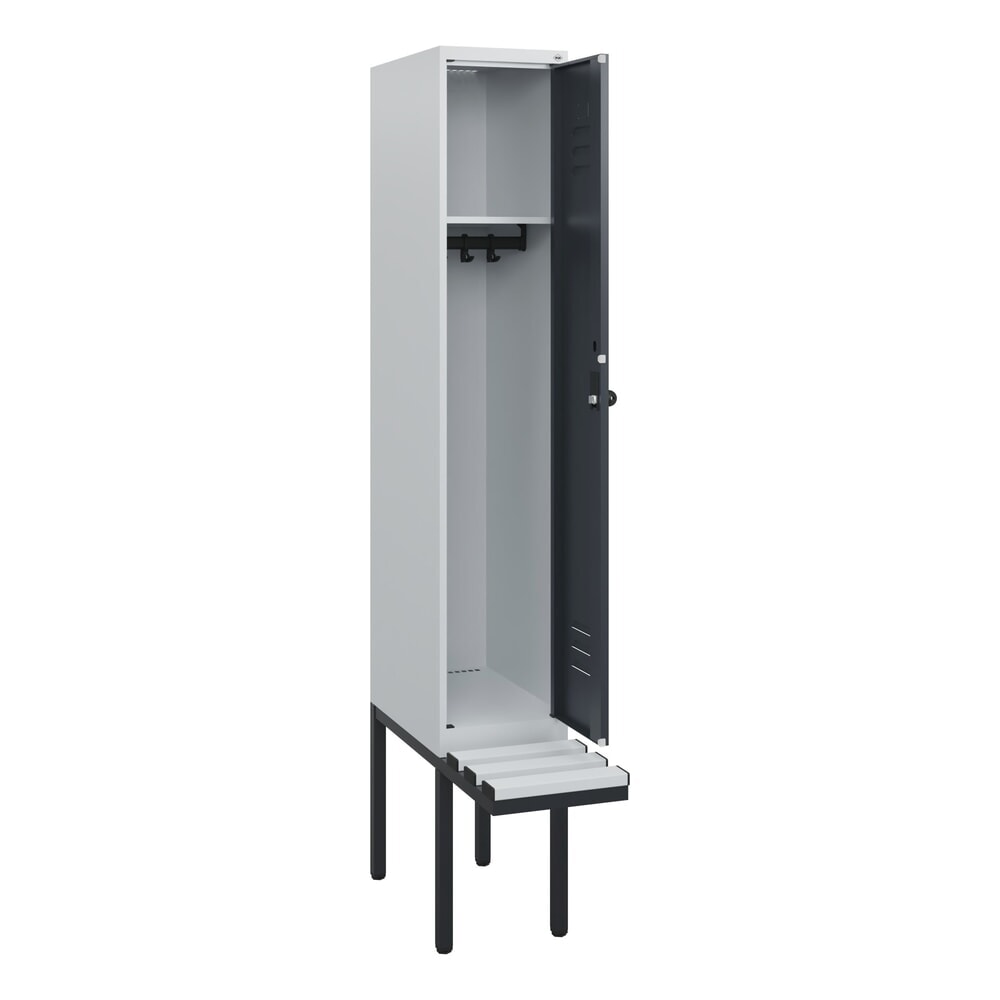 C+P Spind Classic PLUS, 1 Abteil, HxBxT 1.950 x 300 x 815 mm, für Vorhängeschloss, auskragende Bank aus Kunststoff, lichtgrau, anthrazitgrau Produktabbildung Nr. 1: C+P Spind Classic PLUS, 1 Abteil, HxBxT 1.950 x 300 x 815 mm, für Vorhängeschloss, auskragende Bank aus Kunststoff, lichtgrau, anthrazitgrau