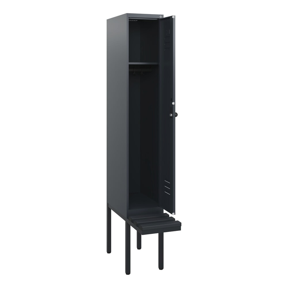 C+P Spind Classic PLUS, 1 Abteil, HxBxT 1.950 x 300 x 815 mm, für Vorhängeschloss, auskragende Bank aus Kunststoff, anthrazitgrau, anthrazitgrau Produktabbildung Nr. 1: C+P Spind Classic PLUS, 1 Abteil, HxBxT 1.950 x 300 x 815 mm, für Vorhängeschloss, auskragende Bank aus Kunststoff, anthrazitgrau, anthrazitgrau