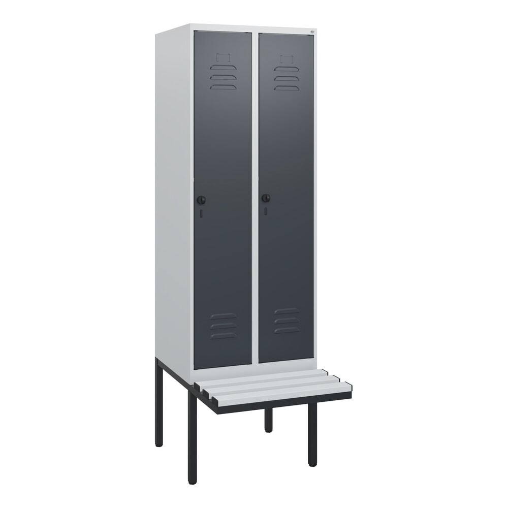 Produktabbildung Nr. 9: C+P Spind Classic PLUS, 2 Abteile, HxBxT 1.950 x 600 x 815 mm, für Vorhängeschloss, auskragende Bank aus Kunststoff, lichtgrau, anthrazitgrau