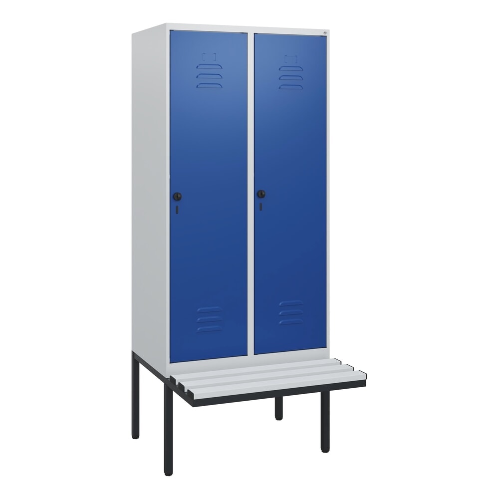 Produktabbildung Nr. 9: C+P Spind Classic PLUS, 2 Abteile, HxBxT 1.950 x 800 x 815 mm, für Vorhängeschloss, auskragende Bank aus Kunststoff, lichtgrau, enzianblau